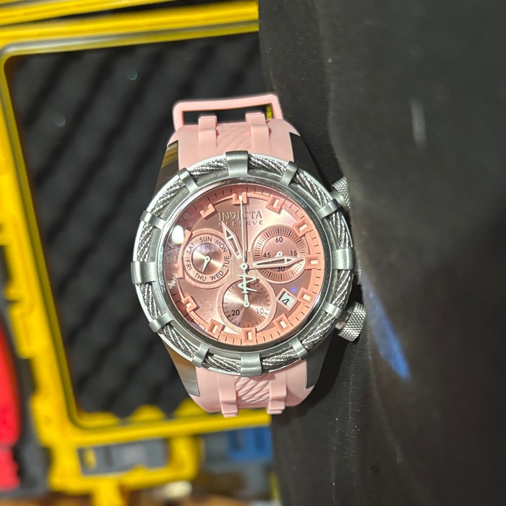 Invicta Reserve Bolt 33236 – 50mm Swiss Quartz Chronograph, Pink Silicone Strap